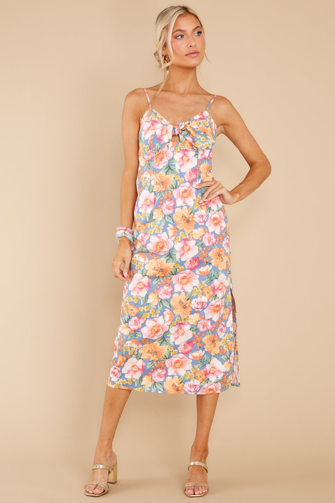 Feelings Show Ash Blue Multi Floral Midi Dress | Red Dress 