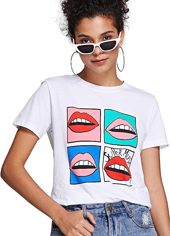Women's Summer Sequin Letter Print Embellished Short Sleeve T-Shirt Top | Amazon (US)