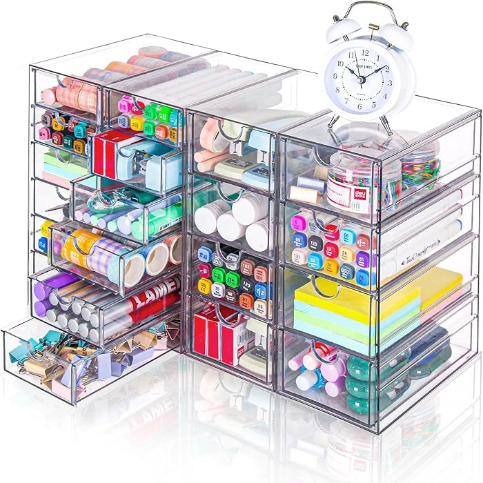 VZKAH Acrylic Organizer with Drawers | 20 Drawers 4 Sets | Desk Organizer and Storage, Clear Make... | Amazon (US)