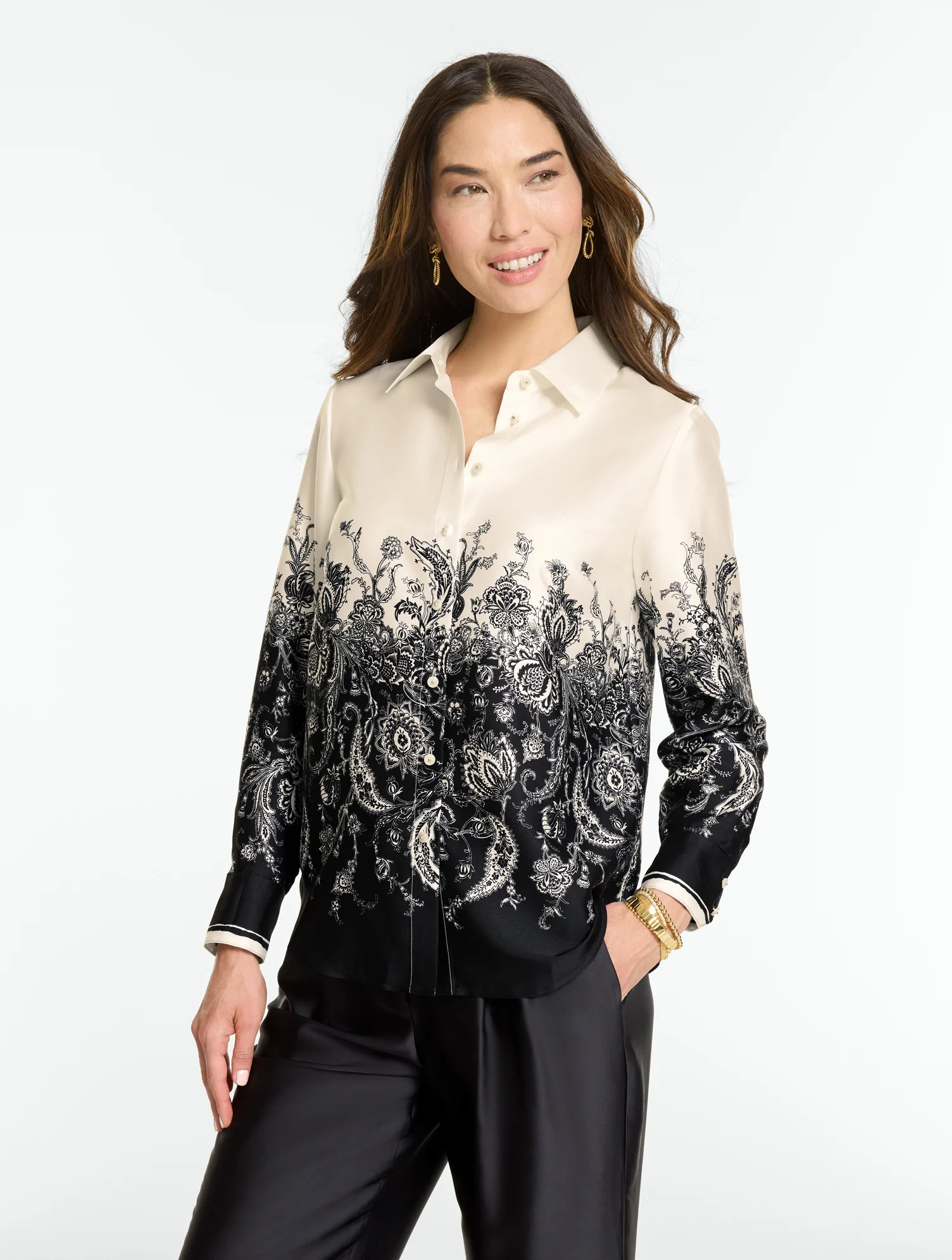 Plus Petite - Exquisite Paisley Shirt - Black/Ivory - 1X Talbots | Talbots