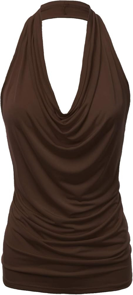 FASHIONOLIC Women's Halter Neck Front Draped Backless Tank Top Made in USA (S-3XL) | Amazon (US)
