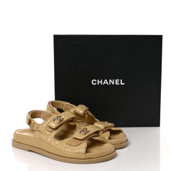 CHANEL Crumpled Shiny Lambskin Velcro Dad Sandals 40 Beige | FASHIONPHILE | FASHIONPHILE (US)