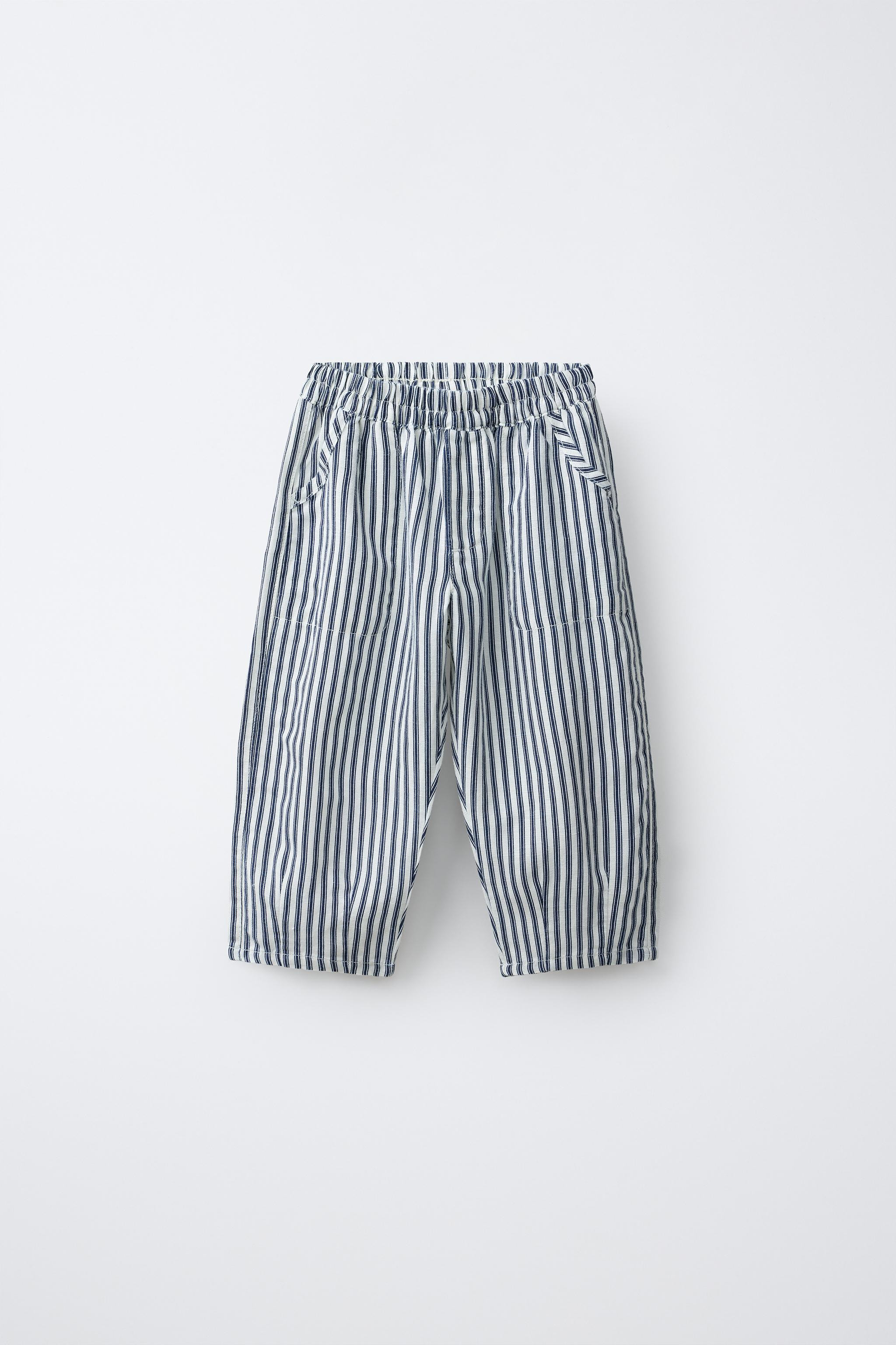 STRIPED LINEN BLEND BAGGY PANTS | Zara US