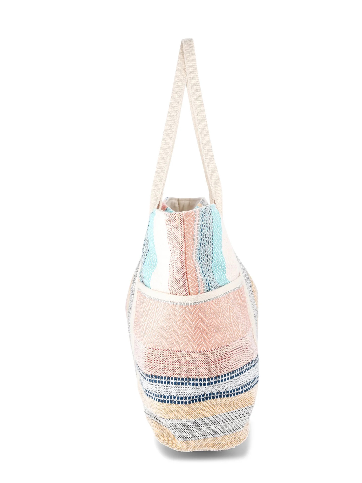 Time and Tru Women's Pocket Tote Handbag and Matching Pouch, Coral Multicolor Stripes - Walmart.c... | Walmart (US)