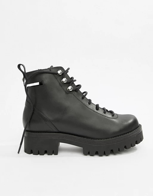 ASOS DESIGN Premium Rivalry leather chunky lace up ankle boots | ASOS UK