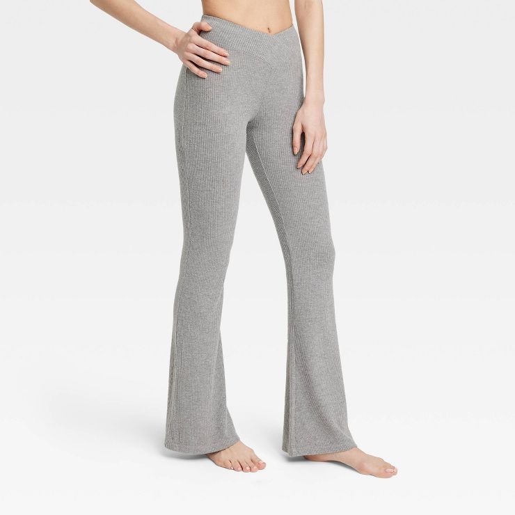 Women's Cozy Ribbed Crossover Waistband Flared Legging Pajama Pants - Colsie™ | Target
