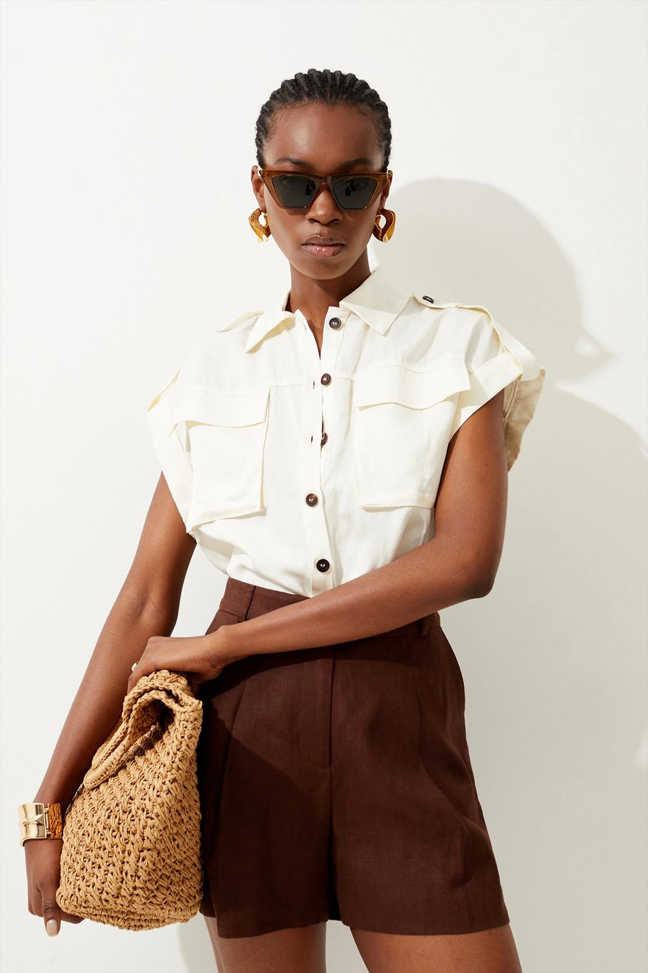 Premium Utility Linen Shirt | Karen Millen UK + IE + DE + NL