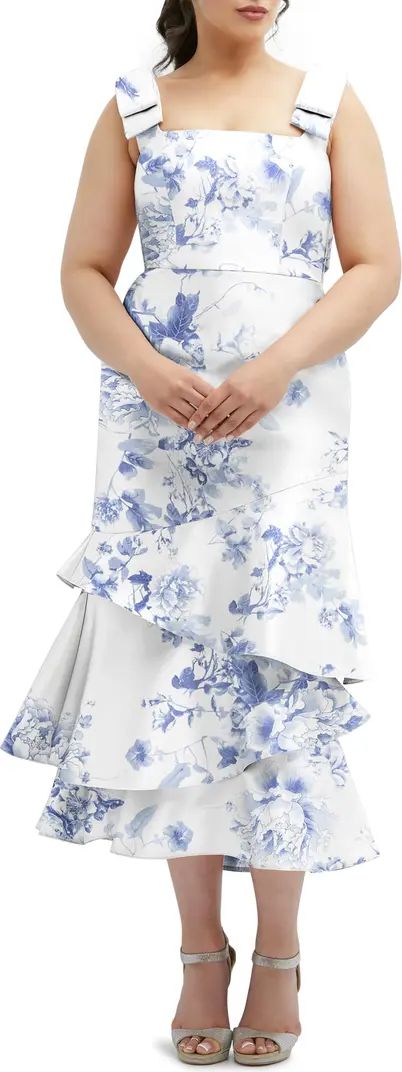 Floral Print Ruffle Sleeveless Satin Midi Dress | Nordstrom