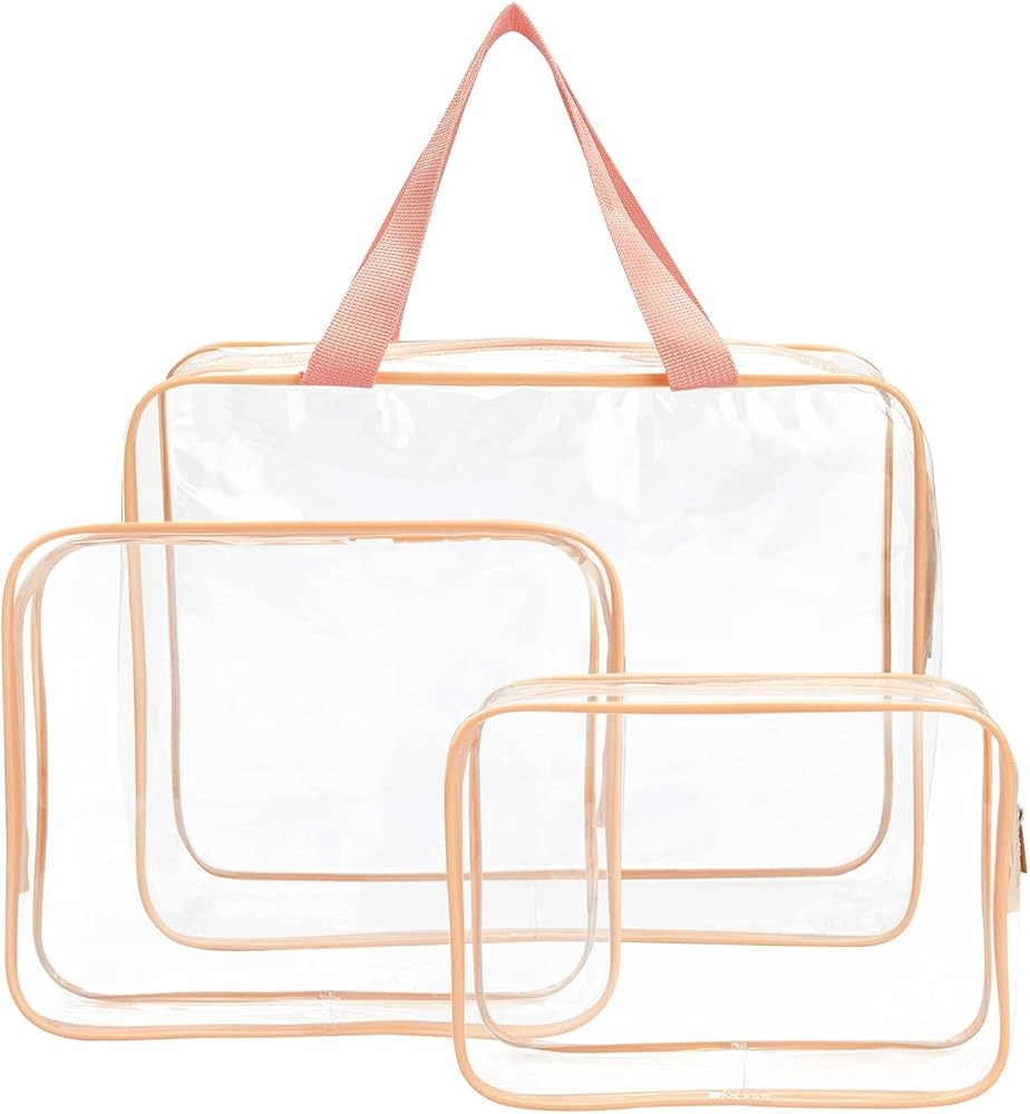 3 Pieces Clear Makeup Cosmetic Bags for Travel, TSA Approved Clear Toiletry Bag Set with Zipper, Wat | Amazon (US)
