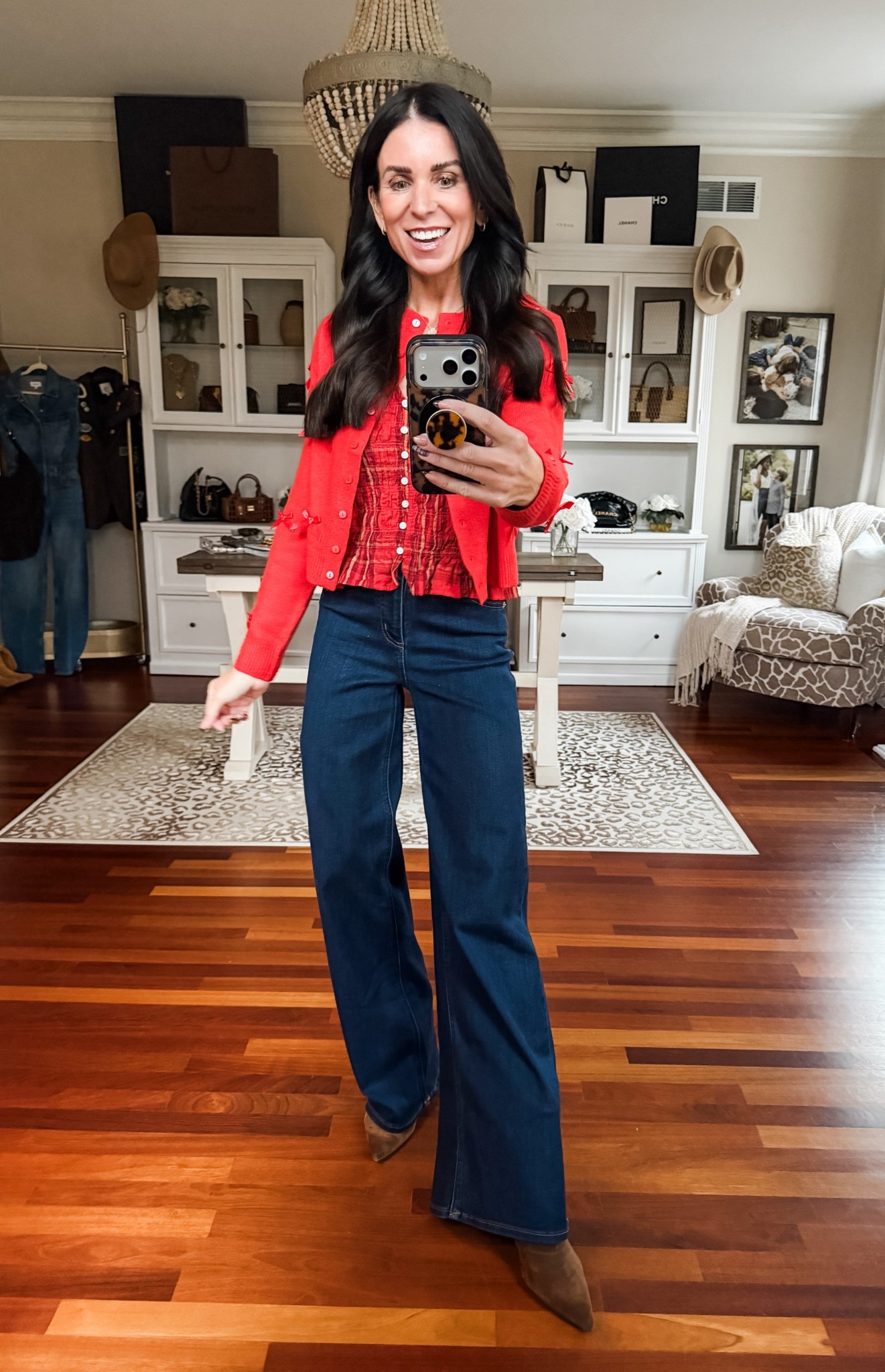 Holiday casual outfit 
Wearing small tops and 2 denim 

#LTKSeasonal #LTKHoliday #LTKFindsUnder50