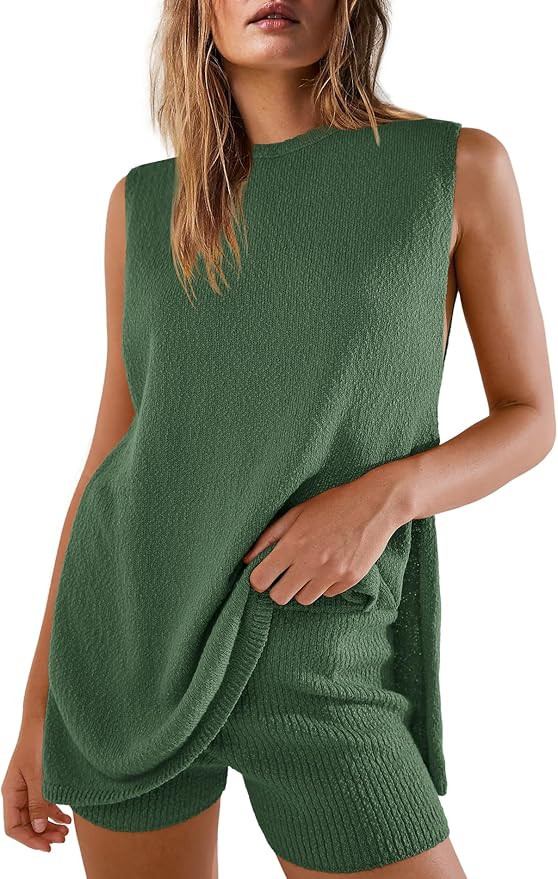Yanekop Womens Summer Knit Lounge Sets Sleeveless Sweater Set 2 Piece Outfit Sets Matching Sets L... | Amazon (US)
