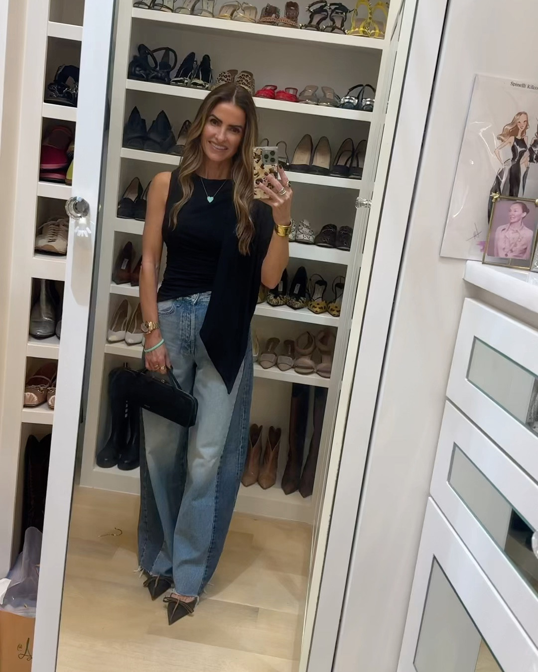 friday night look #otn how fab is this gorg black drape blouse (& you won’t believe the price)🖤🖤 & fun wide-leg two-toned denim on major sale + gorgeous bow kitten heels (that come in 3 colors too) 

blouse runs tts wearing a small & denim runs slightly big wearing a 24 & heels run slightly big wearing an 8 


#LTKootd #LTKSaleAlert #LTKWorkwear