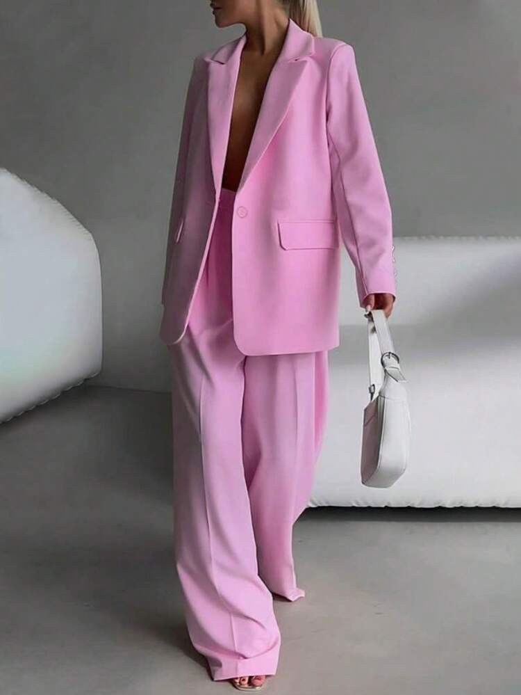 Women's Business Suit Two-Piece Set - Elegant Single Breasted Suit Paired With Slim Pants | Busin... | SHEIN