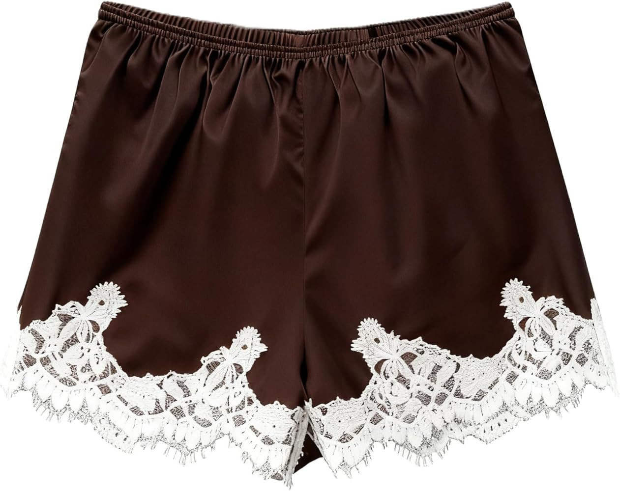 Women Silk Lace Trim Shorts Elastic Waist Y2k Cute Fairy Half Slip Coquette Pajamas Bottoms | Amazon (US)