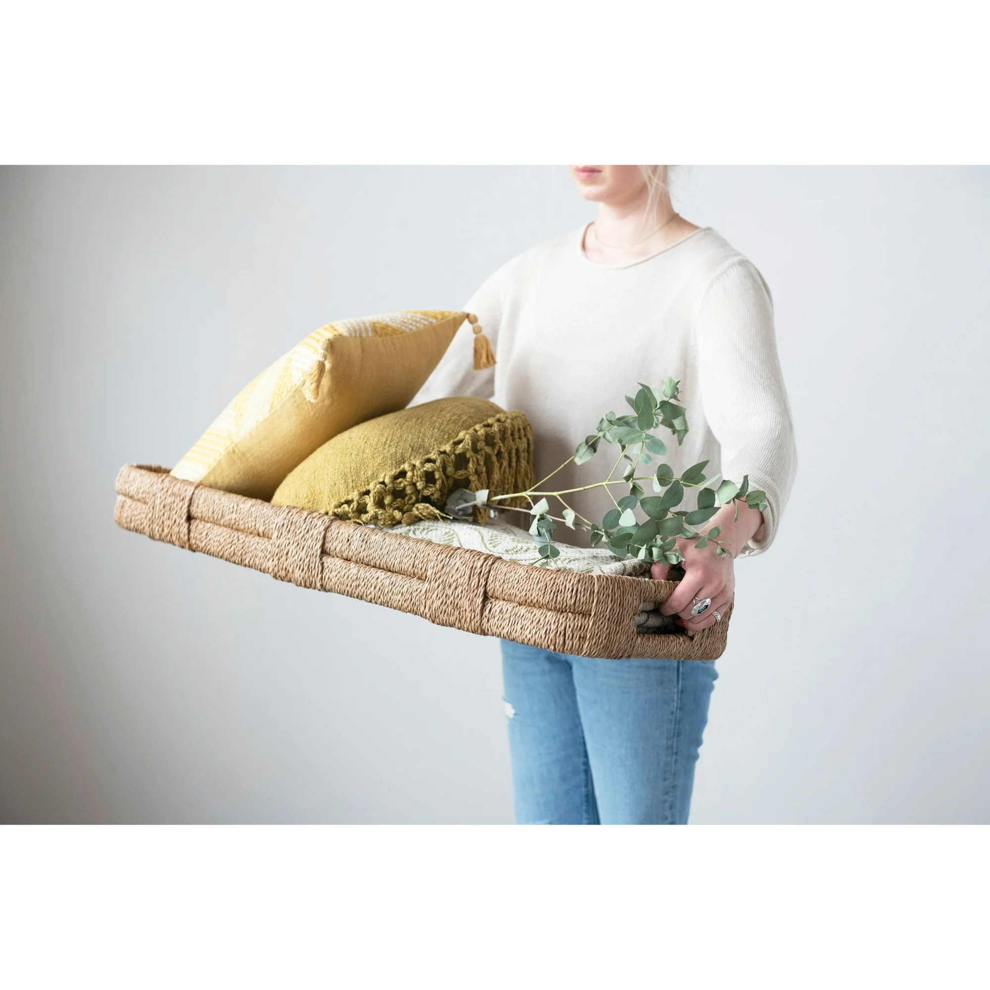 Creative Co-Op Hand-Woven Bankuan Tray with Handles - Walmart.com | Walmart (US)