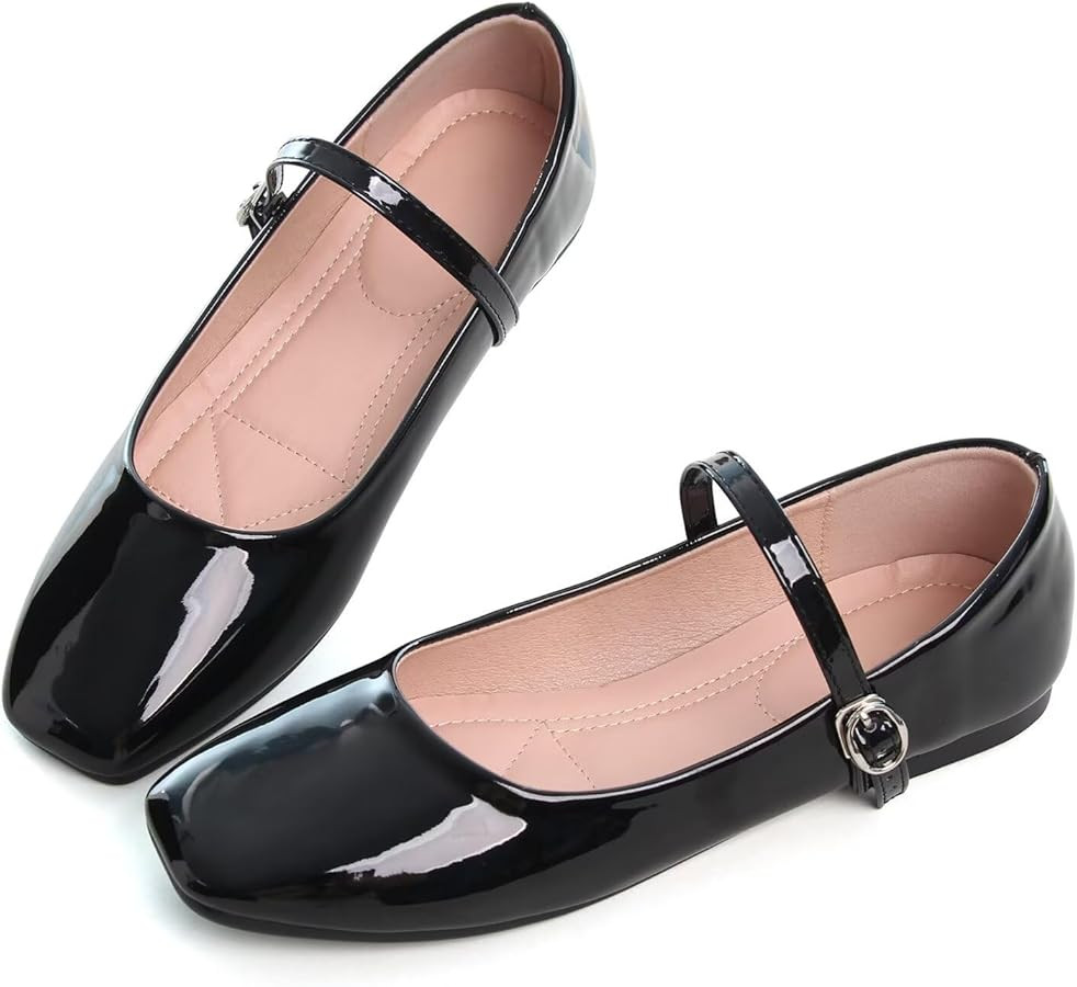 Hee grand Leather Mary Jane Shoes for Women Dressy Square Toe Ballet Flats with Strap Comfortable... | Amazon (US)