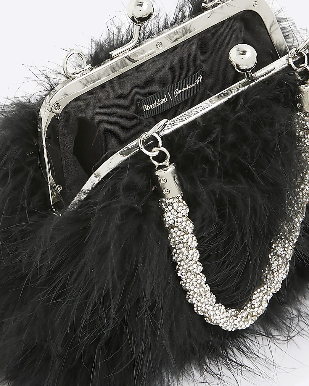 Black Diamante Feather Clutch Bag | River Island UK & IE