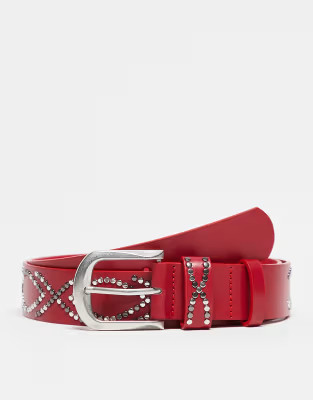 My Accessories London Curve studded belt in red | ASOS (Global)