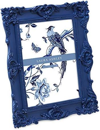 Laura Ashley 5x7 Navy Ornate Textured Hand-Crafted Resin Picture Frame with Easel & Hook for Tableto | Amazon (US)