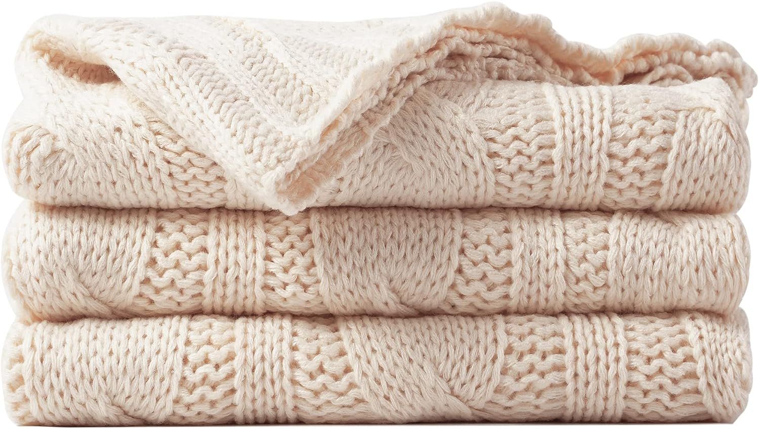 Battilo Cream Ivory Cable Knit Throw Blankets for Couch, Super Soft Warm Cozy Decorative Knitted ... | Amazon (US)