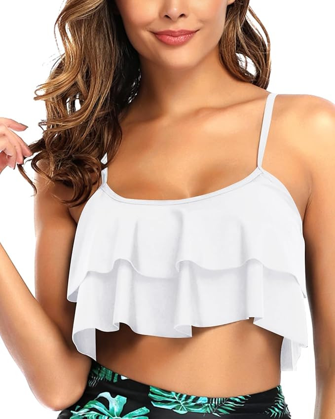 Tempt Me Ruffled Bikini Top Flounce Swim Top Falbala Swimsuit Tank Top for Women | Amazon (US)