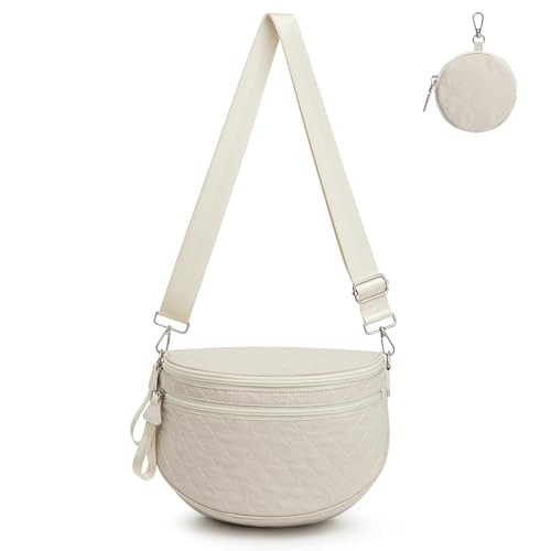 G4Free Quilted Bum Bag Crossbody Bags for Women, Spacious Nylon Cross Body Bag with Removable Pouch (beige) | Amazon (US)
