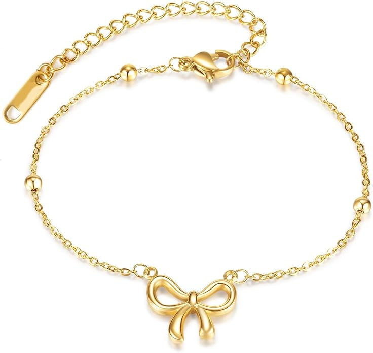 Gold Bow Bracelet for Women Cute Bowknot Bracelet Dainty Bow Beaded Chain Bracelet for Women Fash... | Amazon (US)