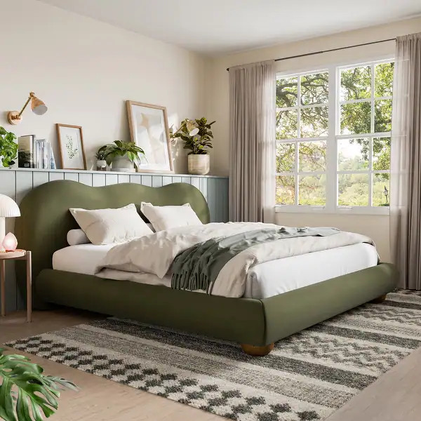 Furniture of America Nilo Modern Fabric Upholstered Platform Bed with Curved Headboard - Bed Bath... | Bed Bath & Beyond