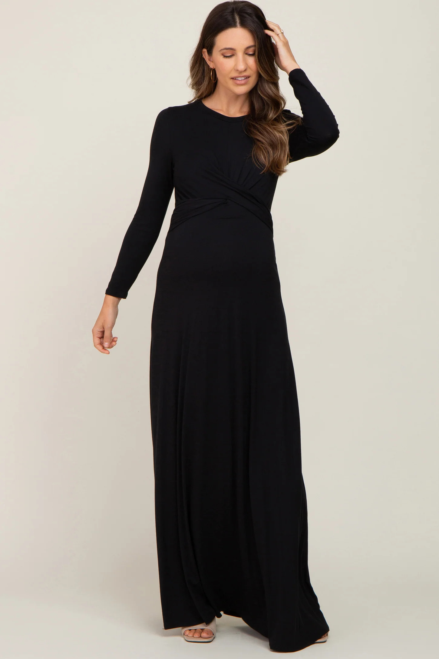 Black Twisted Waist Maternity Maxi Dress | PinkBlush Maternity