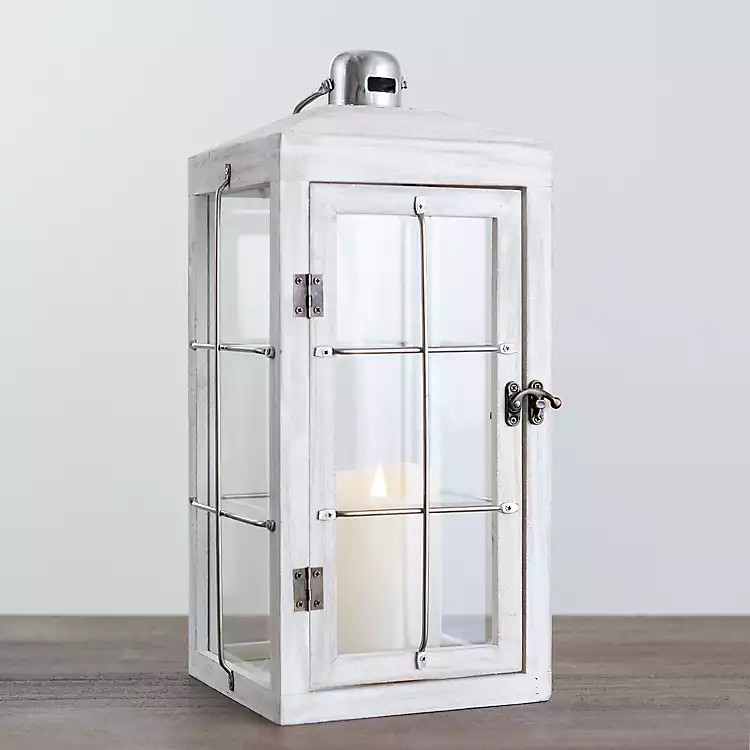 White Aspen Pine Windowpane Lantern, 18 in. | Kirkland's Home