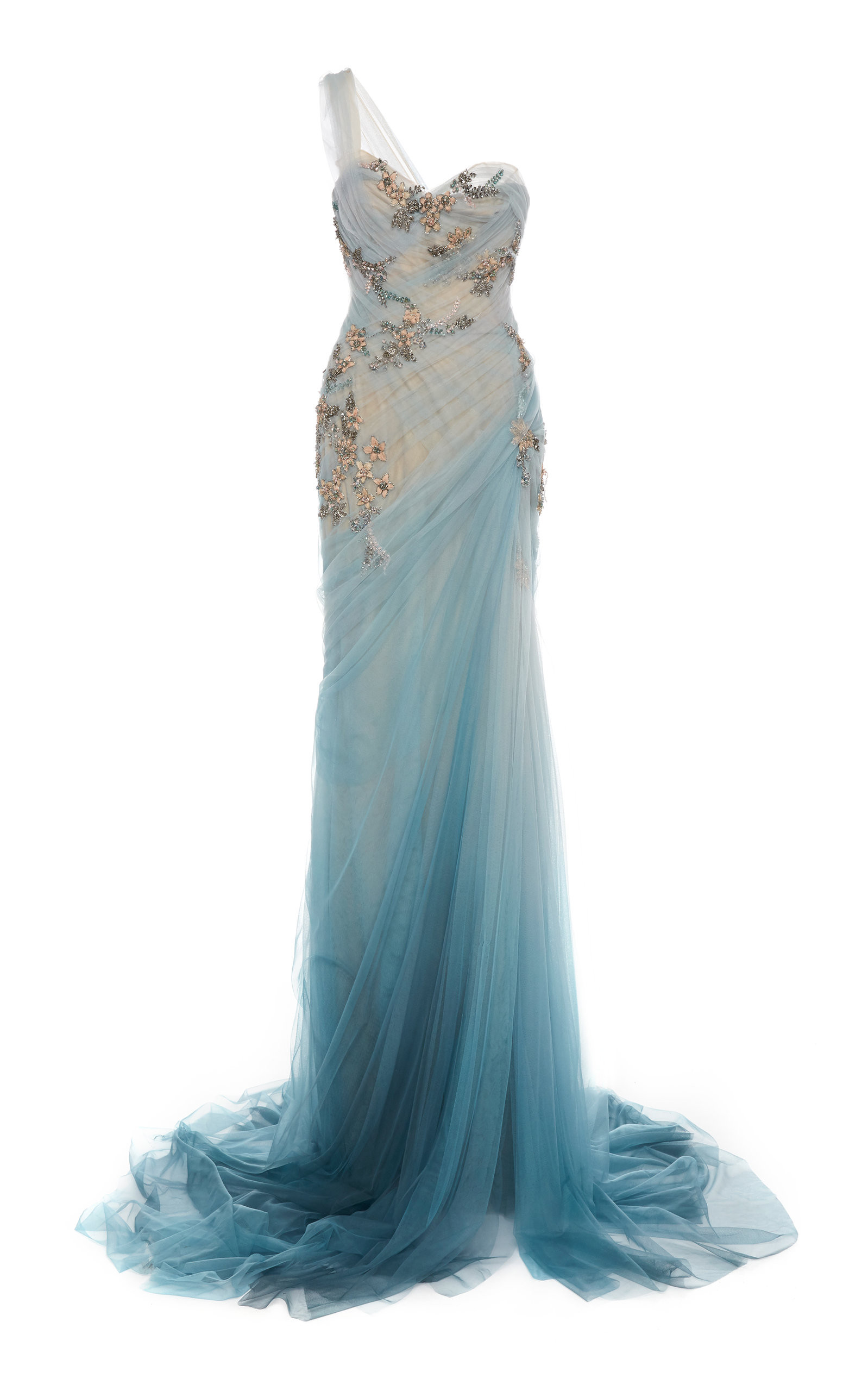 Marchesa One-Shoulder Draped Chiffon Gown | Moda Operandi Global