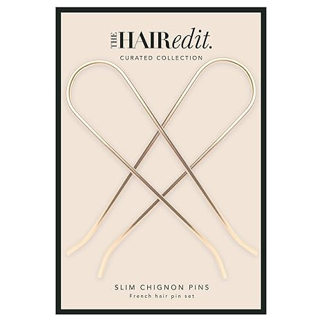 The Hair Edit Slim Chignon Pins - Large Gold Metal U-Shaped French Hair Pin Set | Amazon (US)