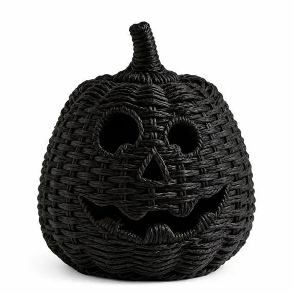 Aximioll Black Rattan Pumpkin Lantern 11.8In, Farmhouse Woven Jack-O-Lantern Basket Halloween Dec... | Walmart (US)