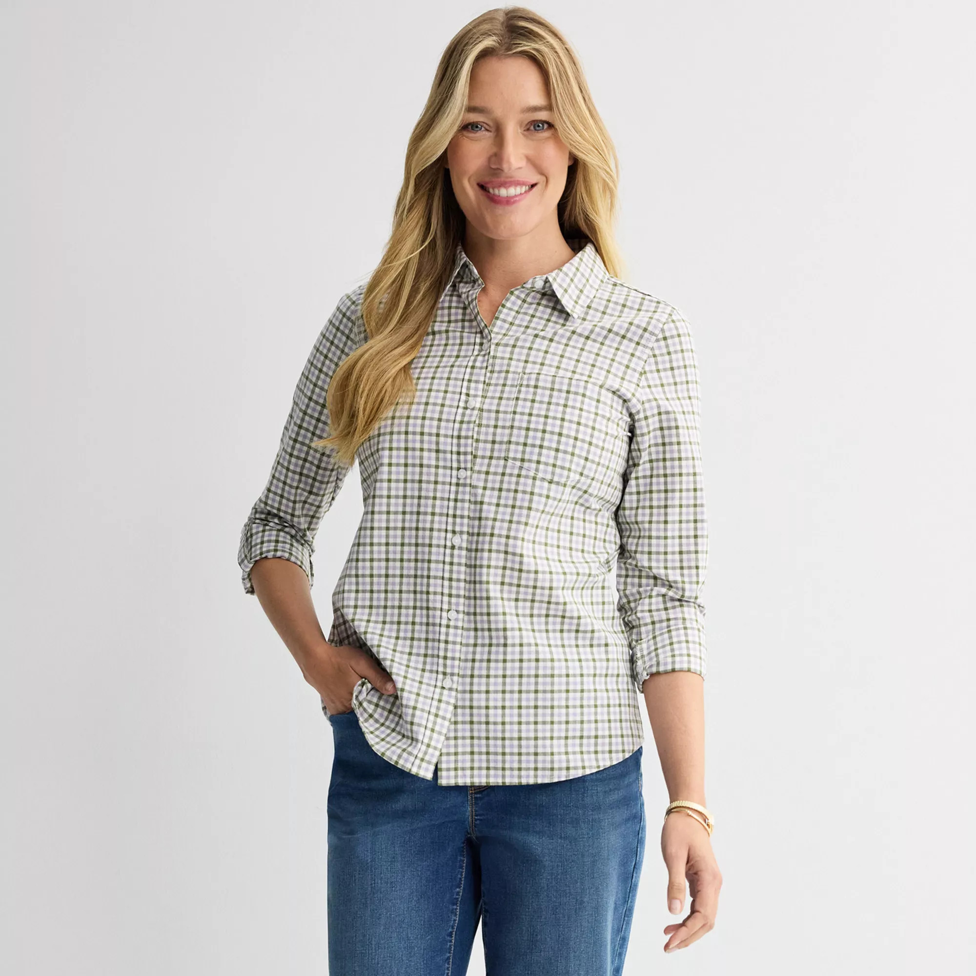 Women's Croft & Barrow® Essential One Pocket Button Down Shirt, Size: XL, Pink Veranda | Kohl's