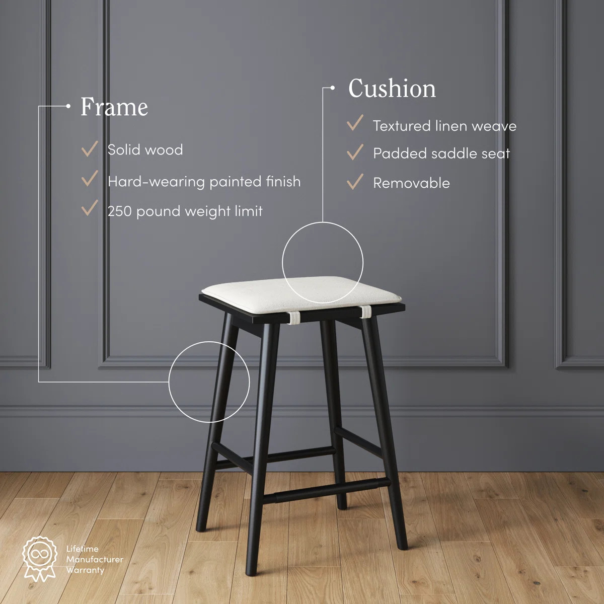 Barker Upholstered Counter Stool with Solid Wood Frame | Wayfair North America