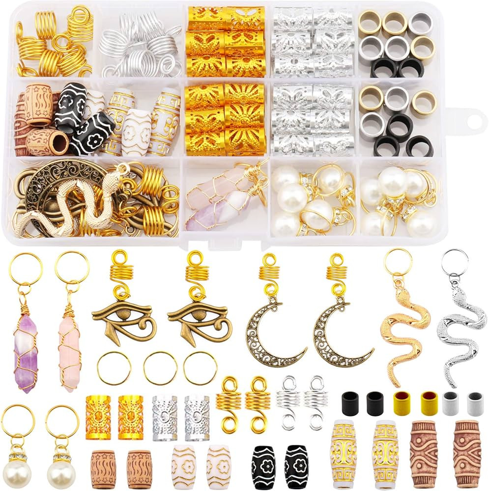 Messen 121Pcs Dreadlocks Jewelry Crystal Wire Wrapped Loc Adornment Imitation Wood Beads Braid Ac... | Amazon (US)