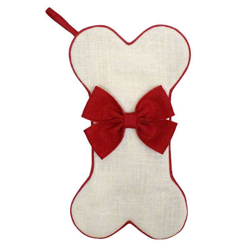 Red Dog Bone Stocking, 18", Fabric, sold by At Home | At Home