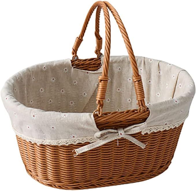 Imitation Rattan Picnic Basket, Storage Basket, Shopping Basket, Rattan Fruit Basket, Carrying Ba... | Amazon (US)