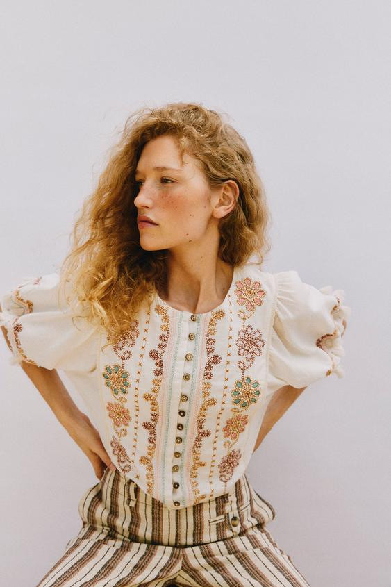 EMBROIDERED FRINGE BLOUSE | Zara US