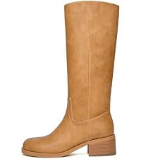 Knee High Boots Women Square Toe Chunky Block Heel Banana Campus Boot Wide Calf Comfortable Low H... | Amazon (US)