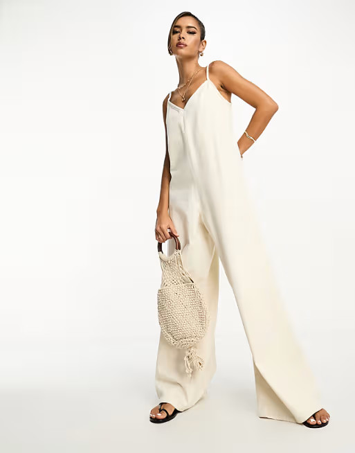 ASOS DESIGN wide leg jumpsuit in neutral | ASOS (Global)