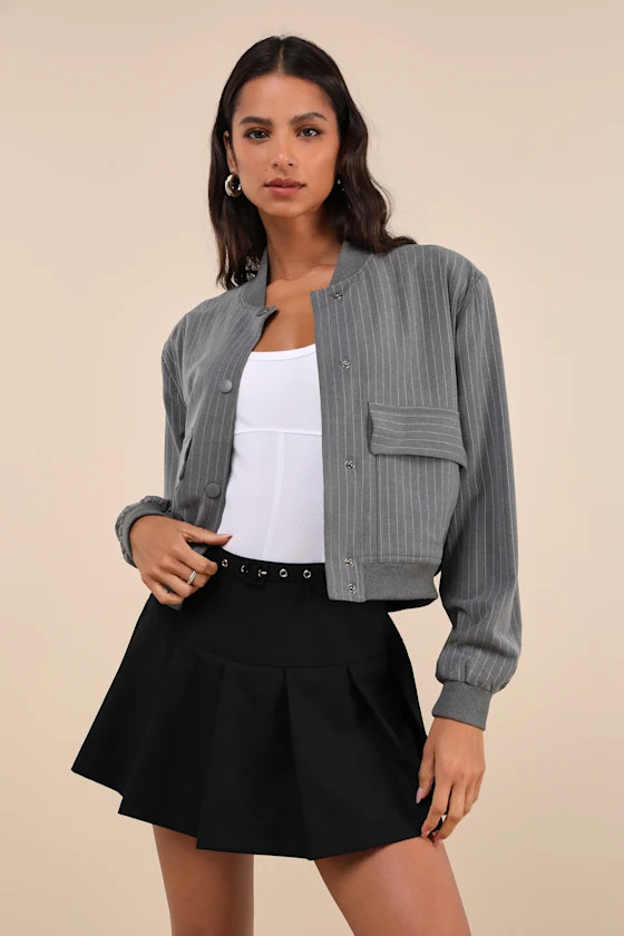Ardine Grey Pinstriped Bomber Jacket | Lulus