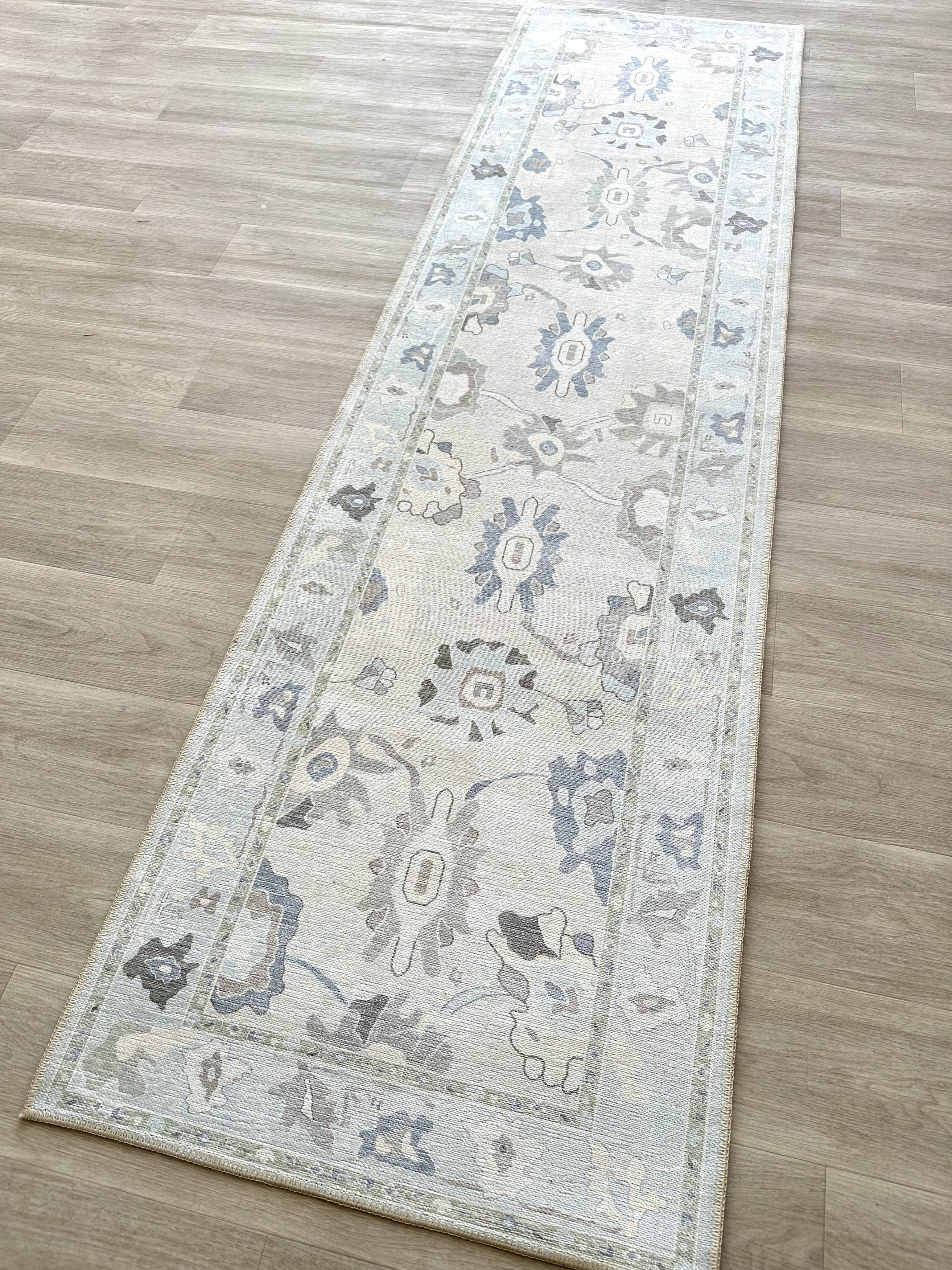 Pamira Cream Blue Floral Modern Oushak Rug | Fame Rugs