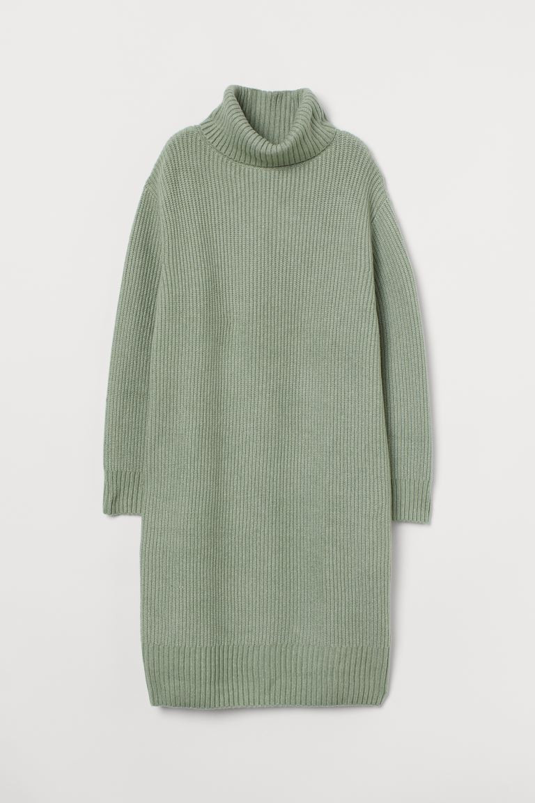 Knee-length dress in a soft knit with wool content. Ribbed turtleneck, dropped shoulders, and lon... | H&M (US + CA)