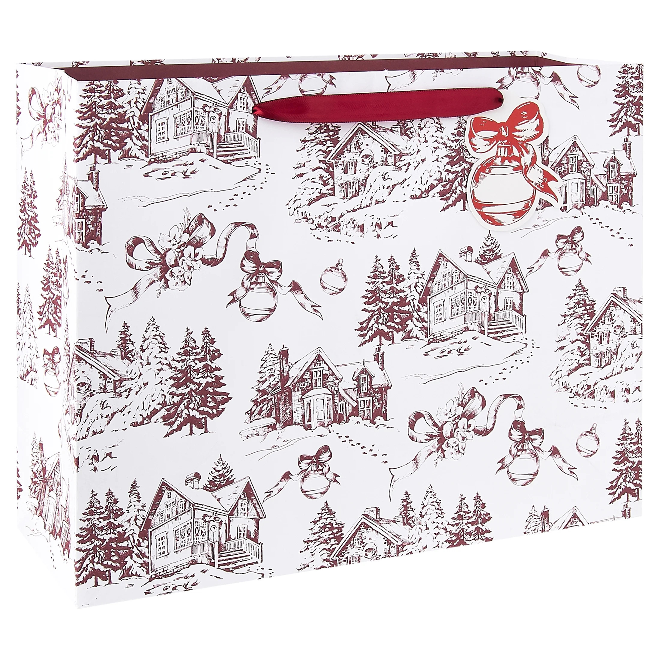 Large Red and White Toile Forest Christmas Paper Gift Bag, 13" x 10", by My Texas House - Walmart... | Walmart (US)