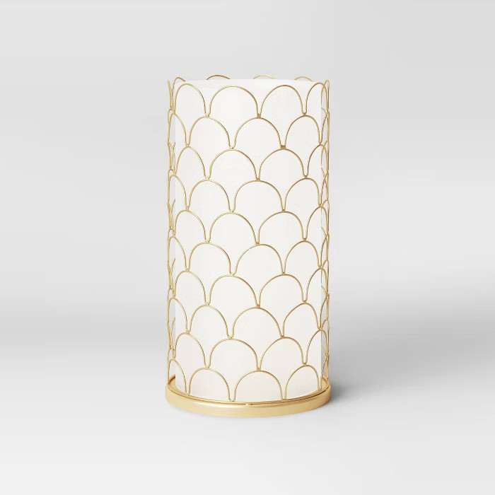 Iron and Glass Scalloped Mermaid Hurricane Outdoor Lantern Candle Holder Gold - Opalhouse™ | Target