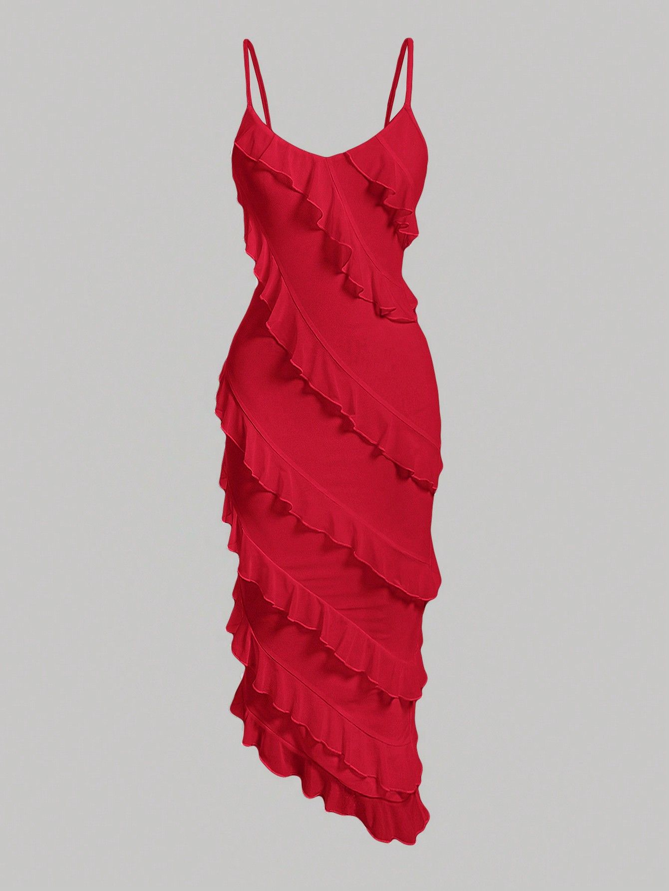 SHEIN MOD Asymmetrical Hem Cami Dress With Ruffle Trim | SHEIN