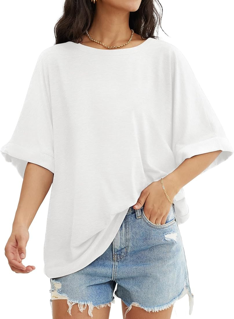 ATHMILE Womens Oversized T Shirts Loose Fit Crewneck Short Sleeve Summer Casual Blouse 2024 Y2K T... | Amazon (US)