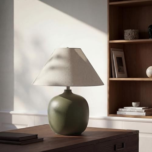 Abani Madeline 20\u201d Table Lamp \u2013 Green Ceramic Base with Wheat Linen Tapered Shade, E26 ... | Amazon (US)