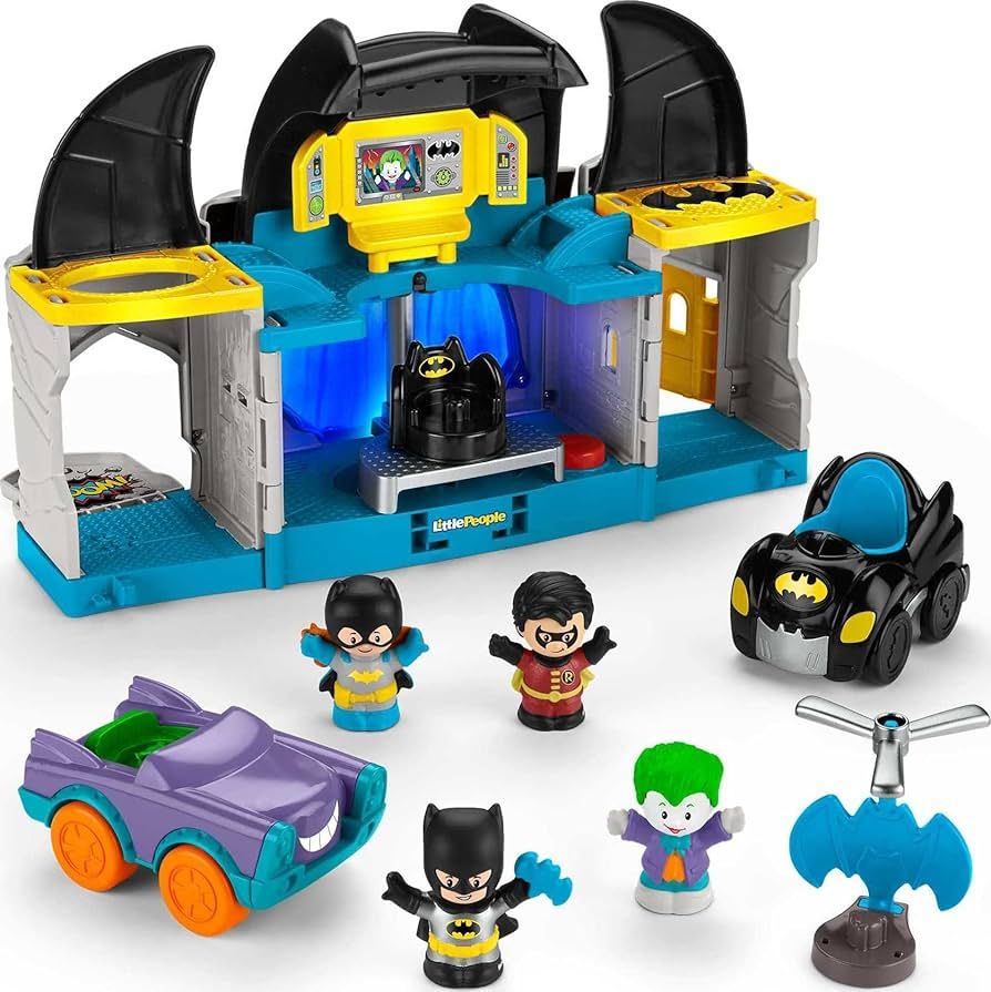 Fisher-Price Little People DC Super Friends Batman Toy Deluxe Batcave Playset with Lights Sounds ... | Amazon (US)